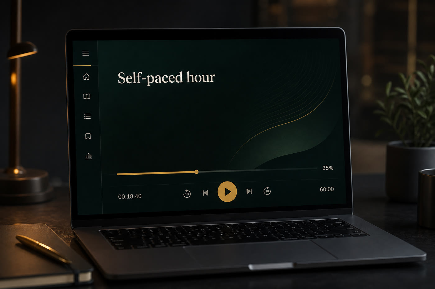 Laptop showing a self-paced continuing education player.
